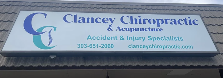 Clancy Chiropractic and Acupuncture Sign Outside Clinic